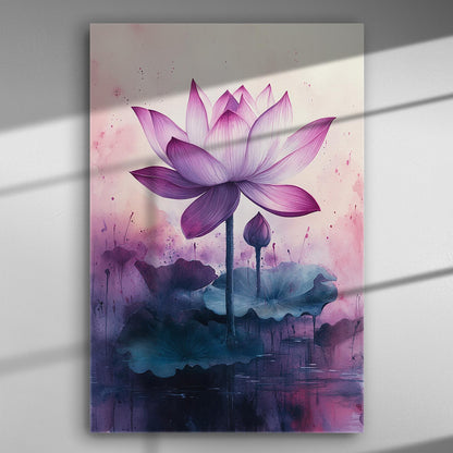 Canvas print featuring a lotus flower with pink and purple petals against a soft background, highlighting the flower's elegance and tranquility.
