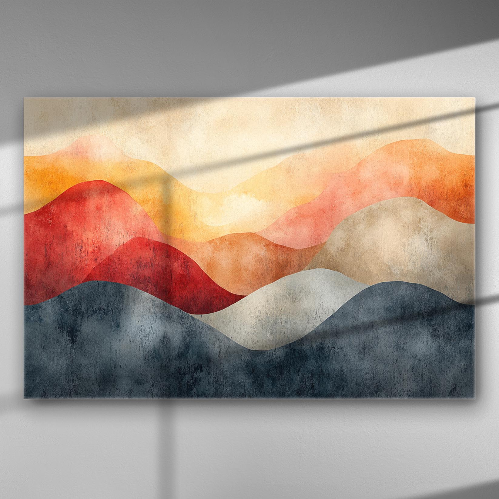 Abstract colorful hills in warm tones on canvas.