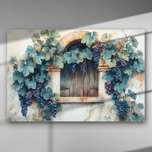 Canvas print featuring a classic Mediterranean architectural motif with grapevines.