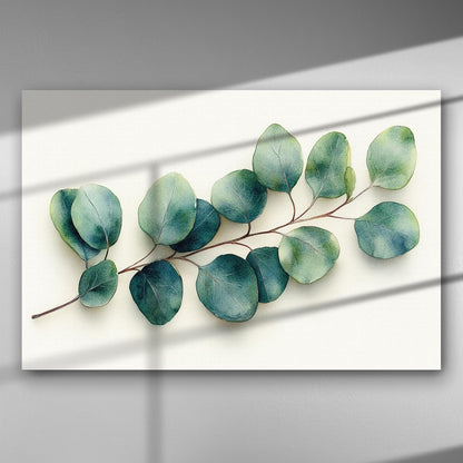 Canvas with eucalyptus leaves illustration, elegant and vibrant.