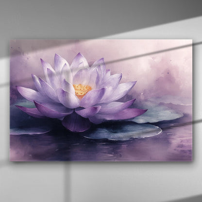 Purple lotus flower on water in a serene artistic depiction canvas print.