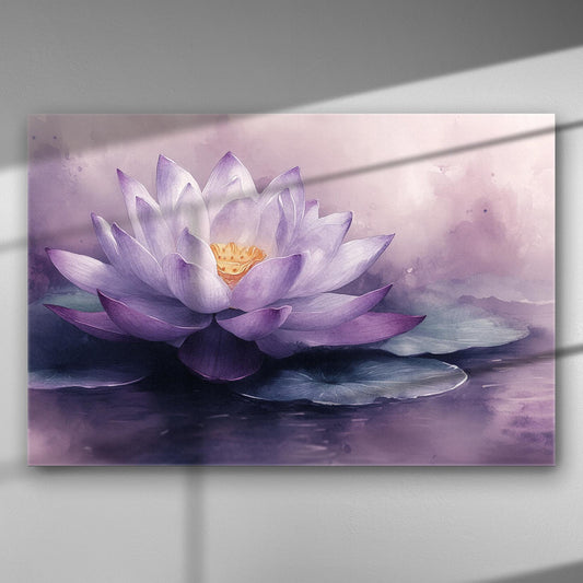 Purple lotus flower on water in a serene artistic depiction canvas print.