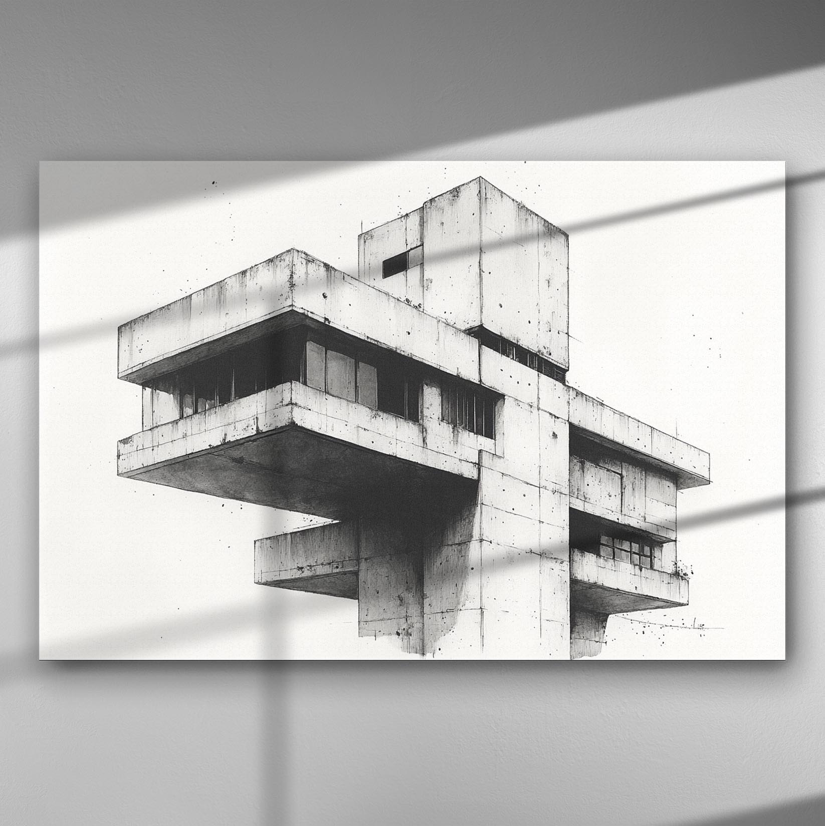 Modern architectural building in black and white canvas print.