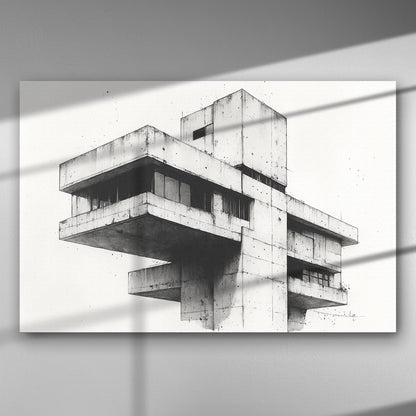Modern architectural building in black and white canvas print.