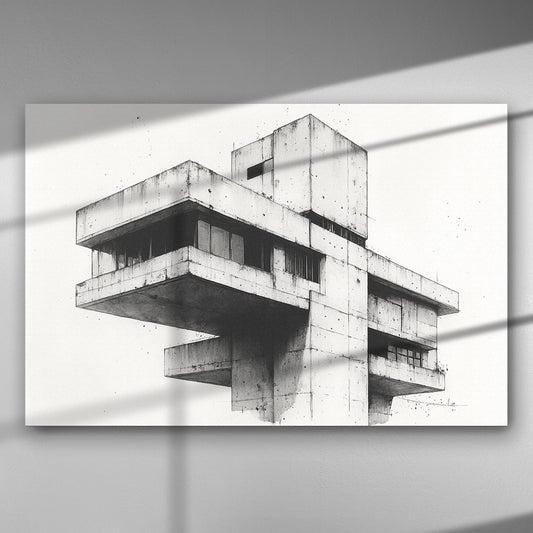 Modern architectural building in black and white canvas print.
