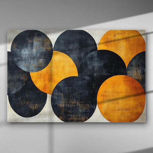 Abstract geometric canvas with black and orange circles