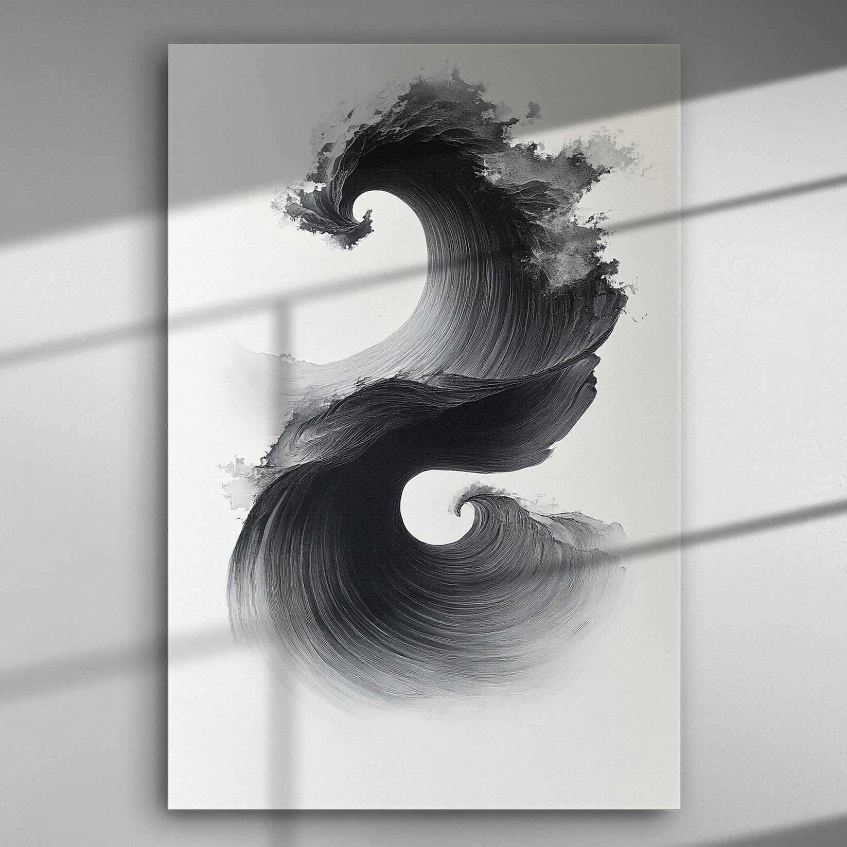 Abstract black and white wave on canvas for modern decor.