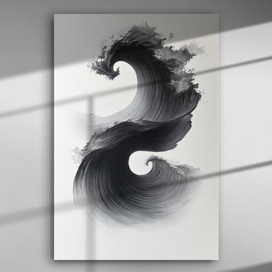 Abstract black and white wave on canvas for modern decor.