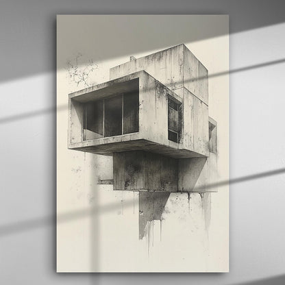 Monochrome abstract geometric architecture on a canvas print.