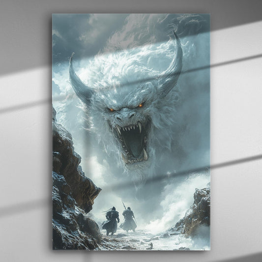 A mythical dragon with glowing eyes dominating the canvas, symbolizing power and fantasy.