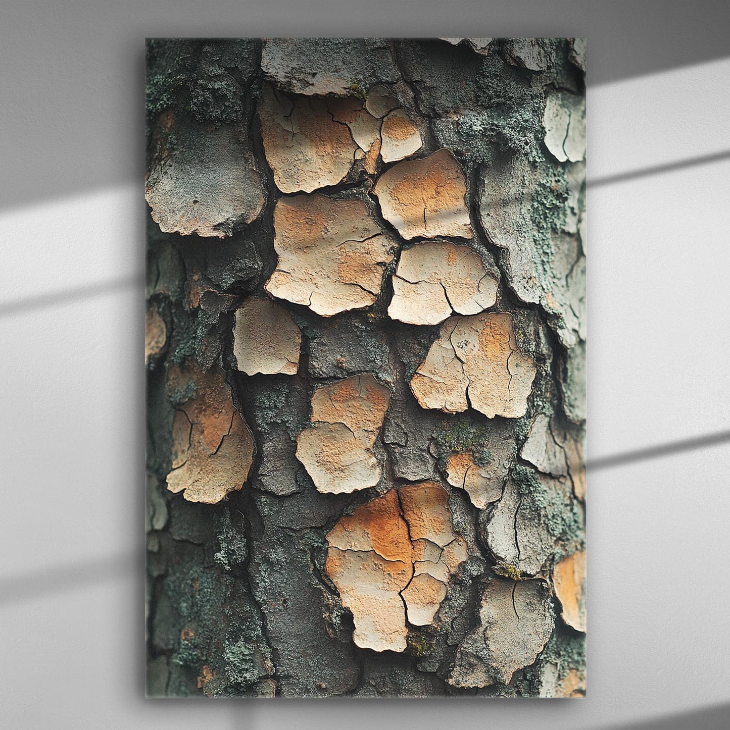 Close-up texture of tree bark showing detailed natural patterns.