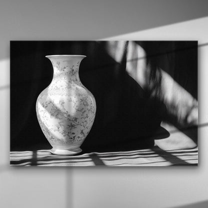 Decorative vase with floral designs in black and white on canvas print