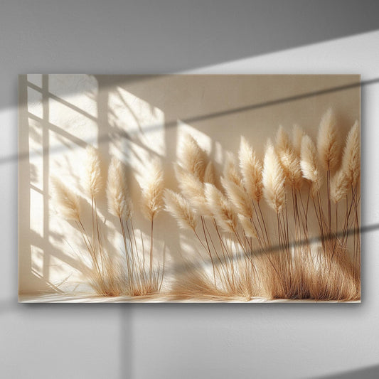 Canvas print featuring pampas grass against a light background with shadows.