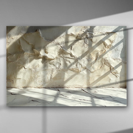 Canvas print featuring an ancient wall with light and shadows falling across its textured surface.