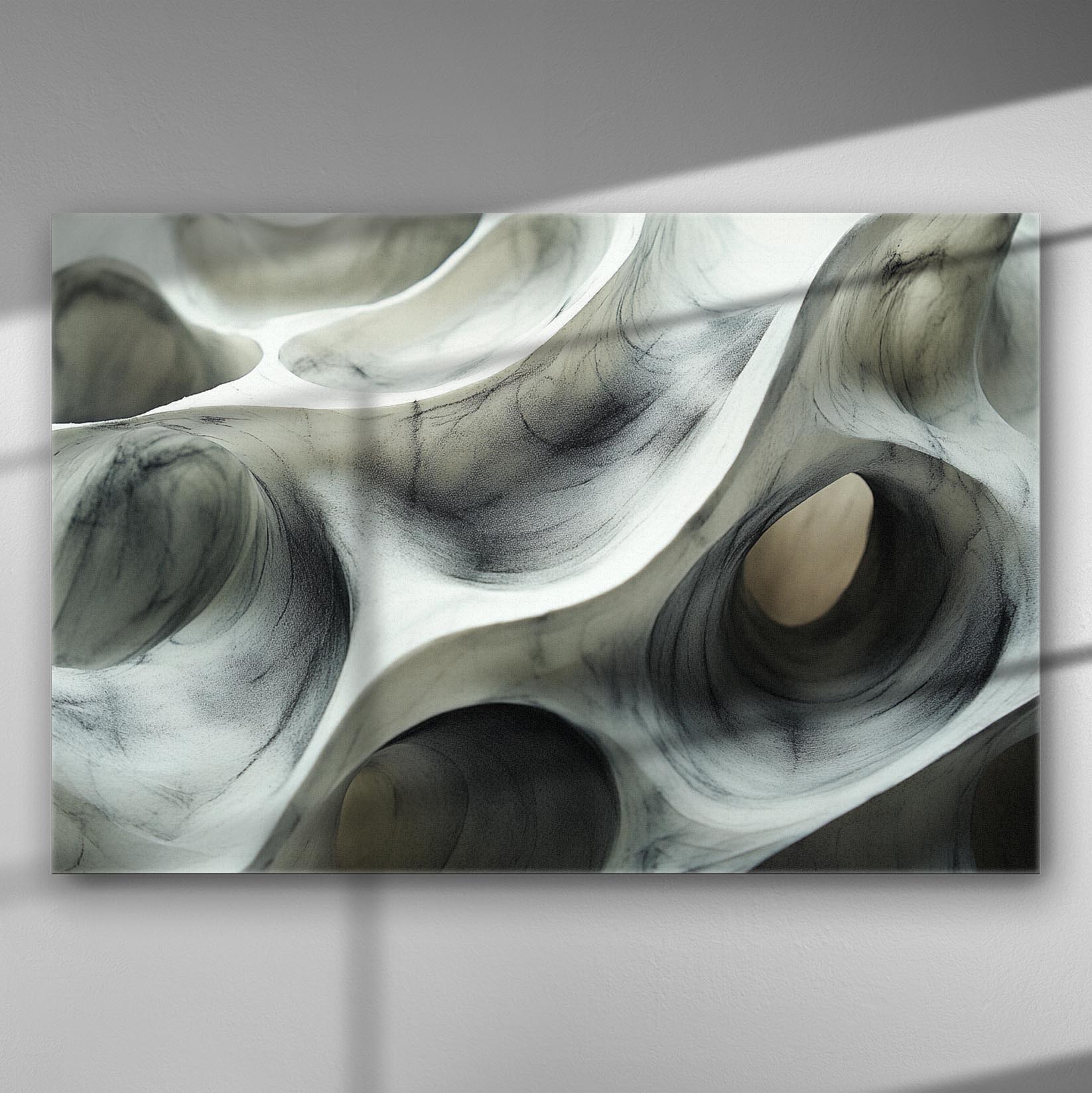 Abstract sculptural art canvas with curves and shadows in neutral tones