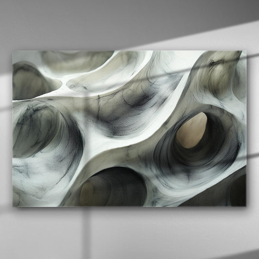 Abstract sculptural art canvas with curves and shadows in neutral tones