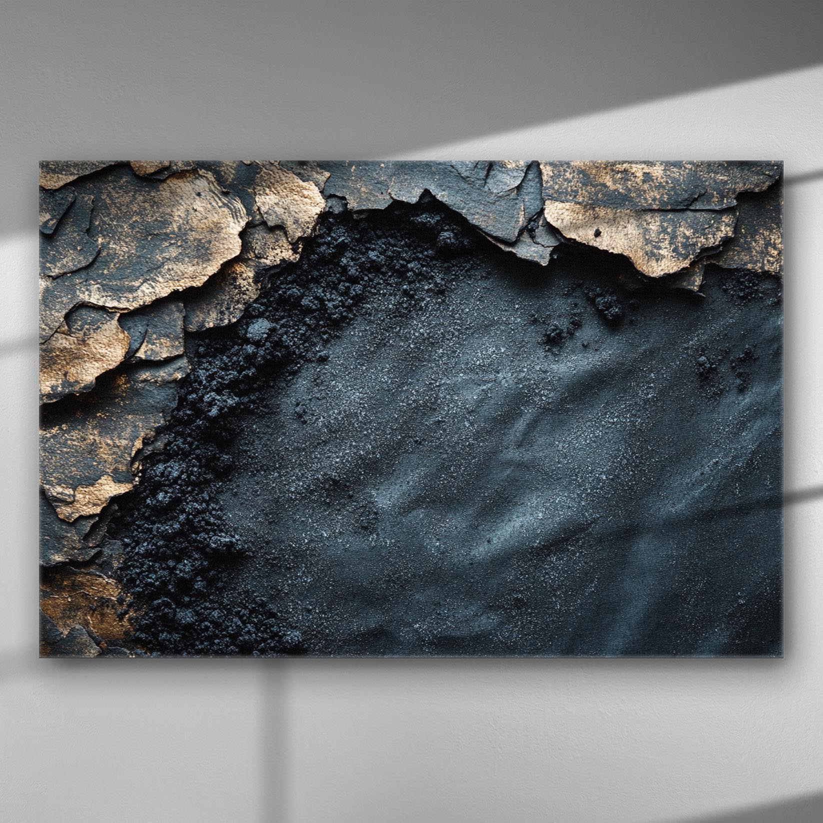 Earthy texture with black and gold shades on canvas print, perfect for modern living spaces.