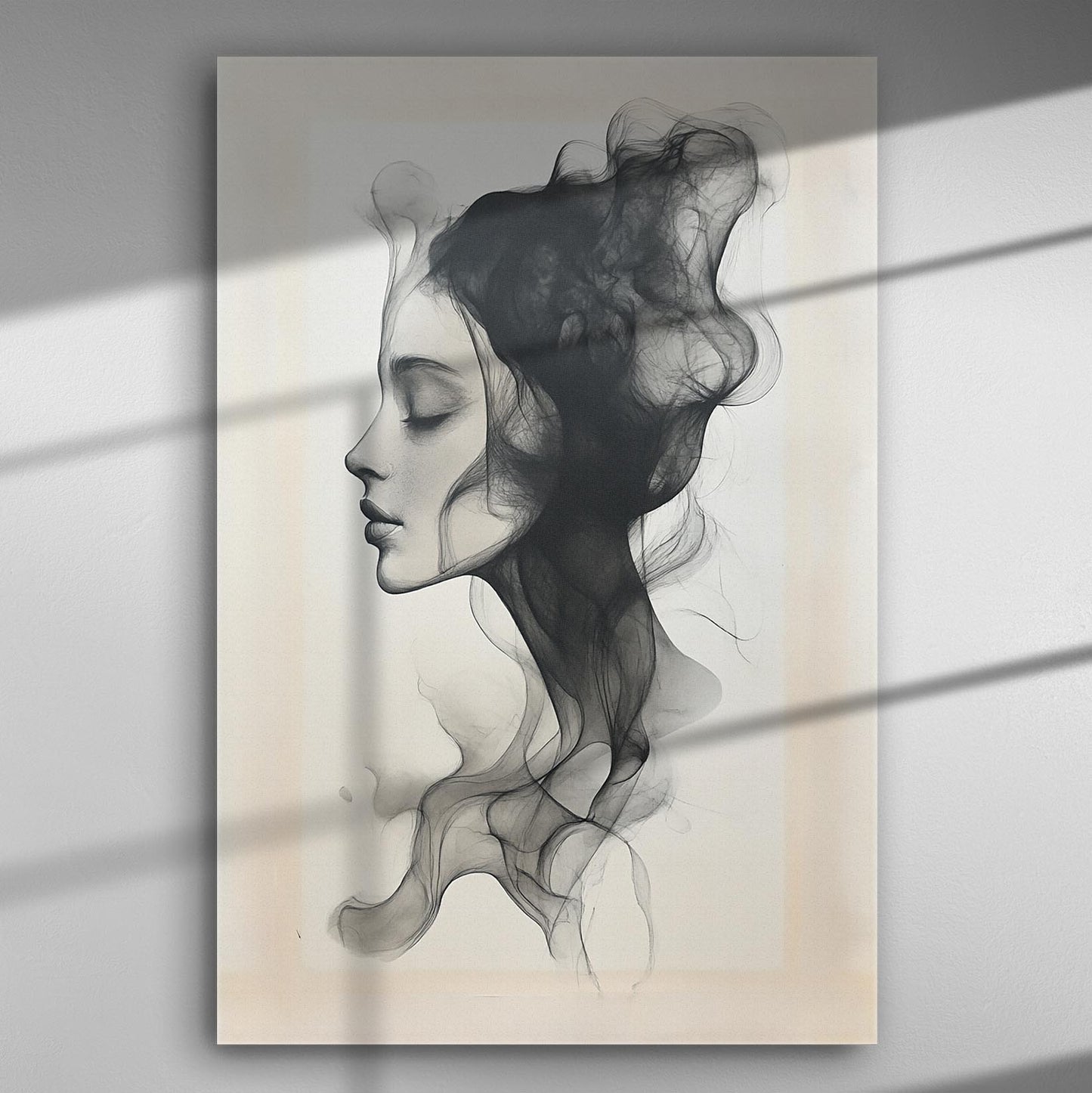 Profile portrait of a woman with smoky texture on canvas for SEO