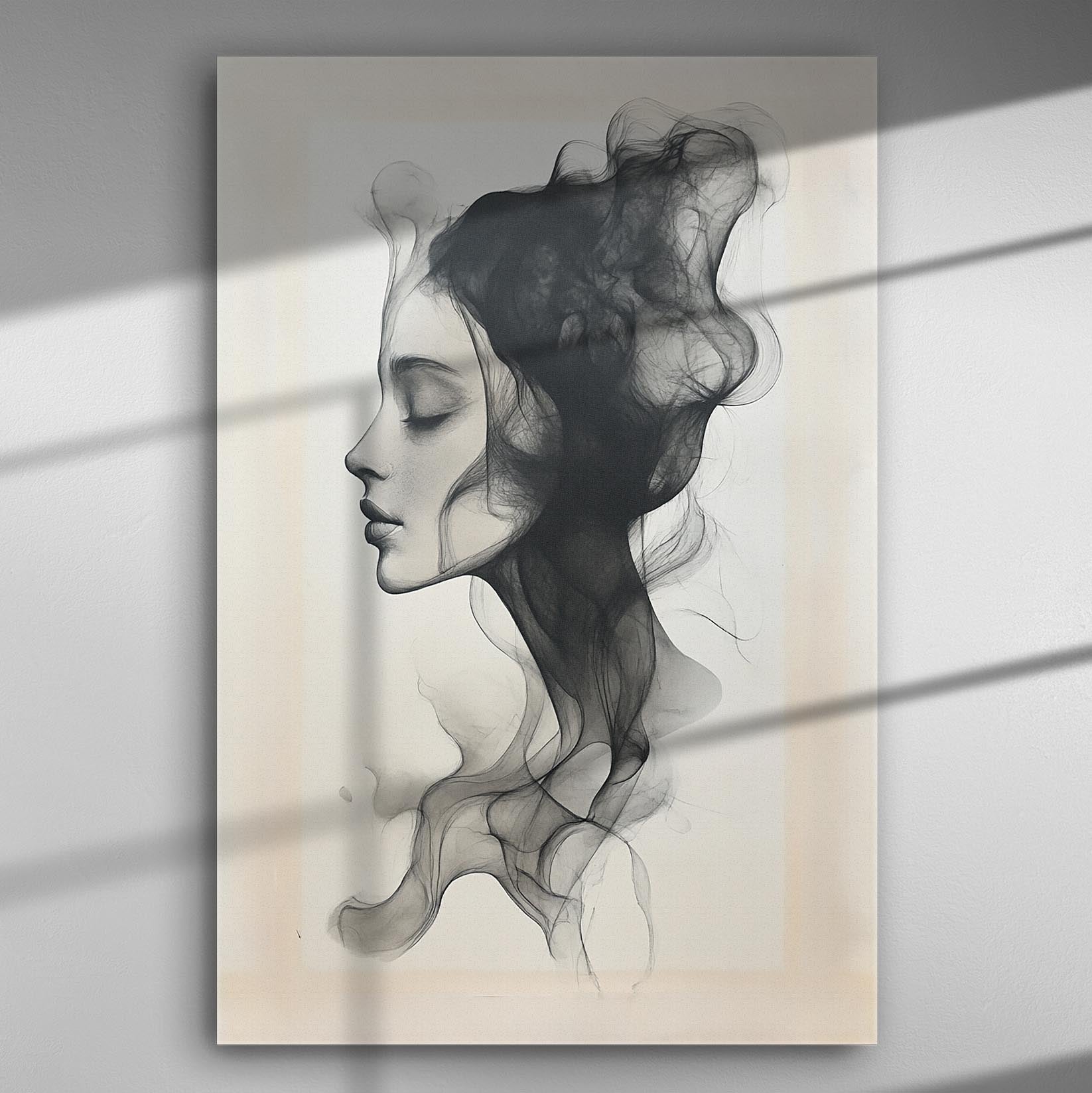 Profile portrait of a woman with smoky texture on canvas for SEO