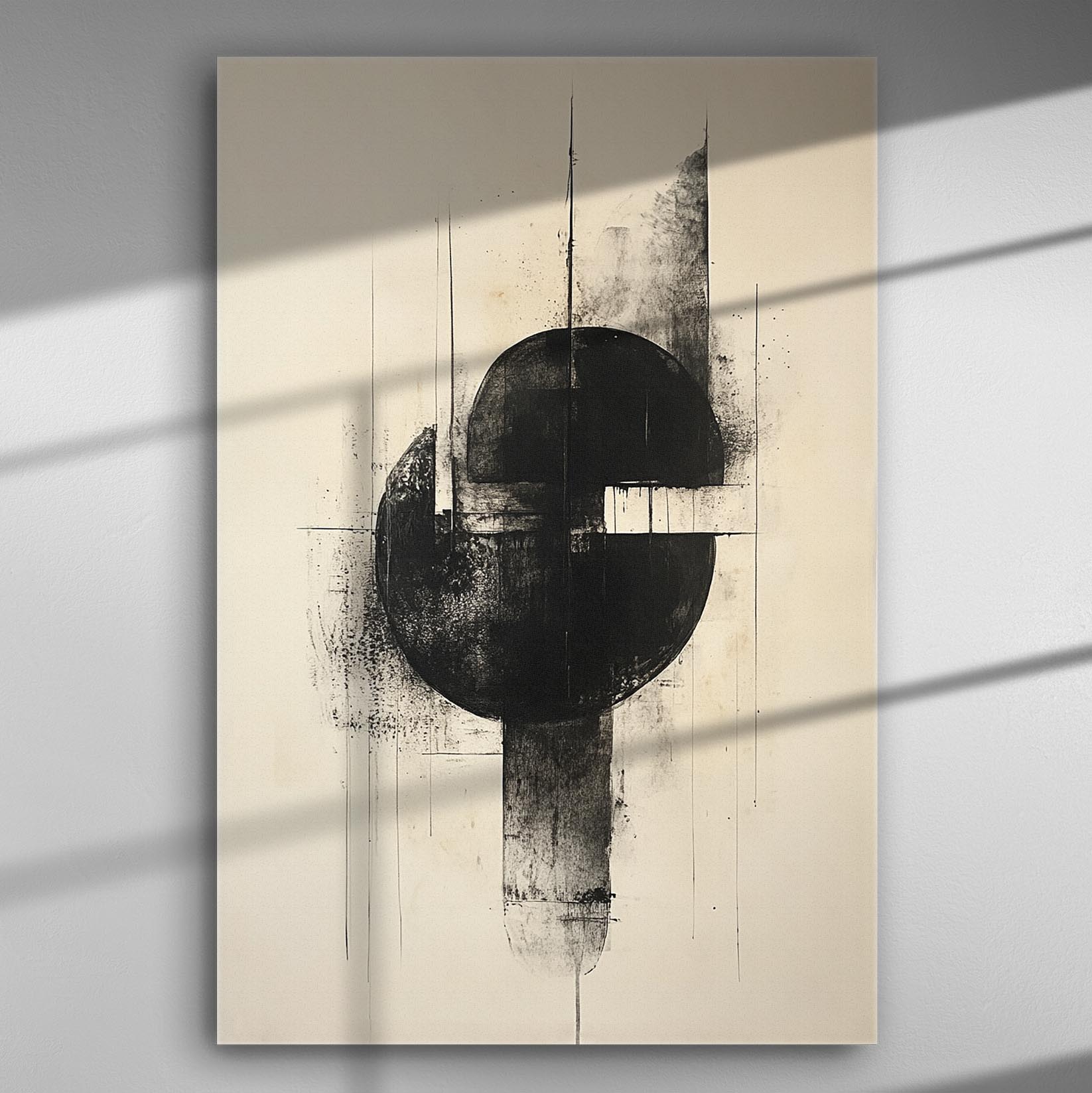 Abstract geometric black shapes on a white background, modern art canvas.