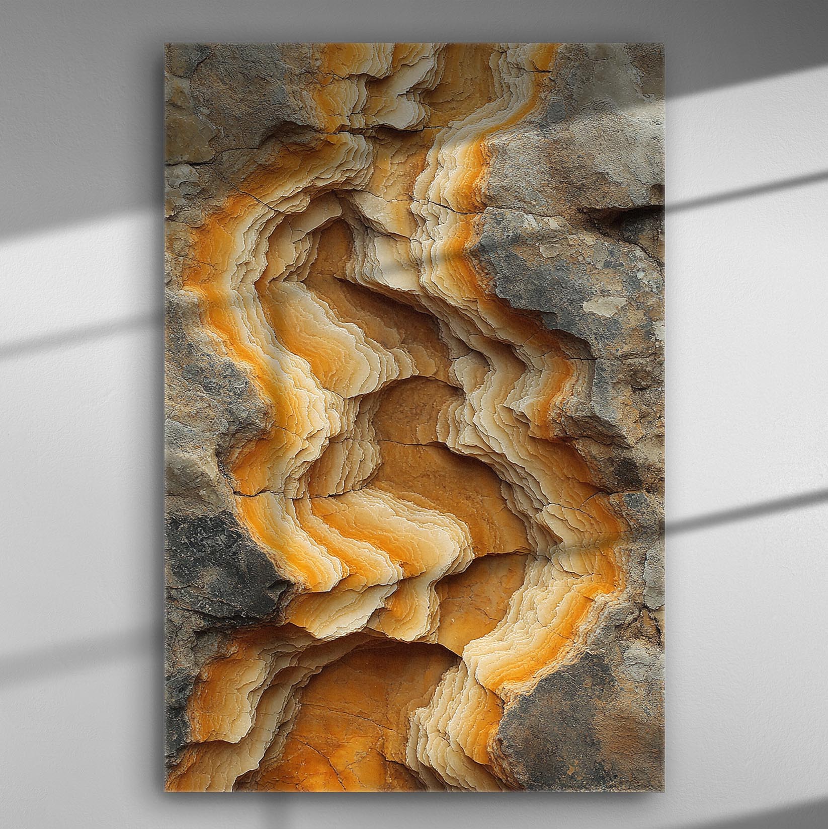 Canvas print featuring volcanic layers with orange and brown tones