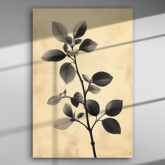 A black and white sketch of foliage on a beige background canvas print.