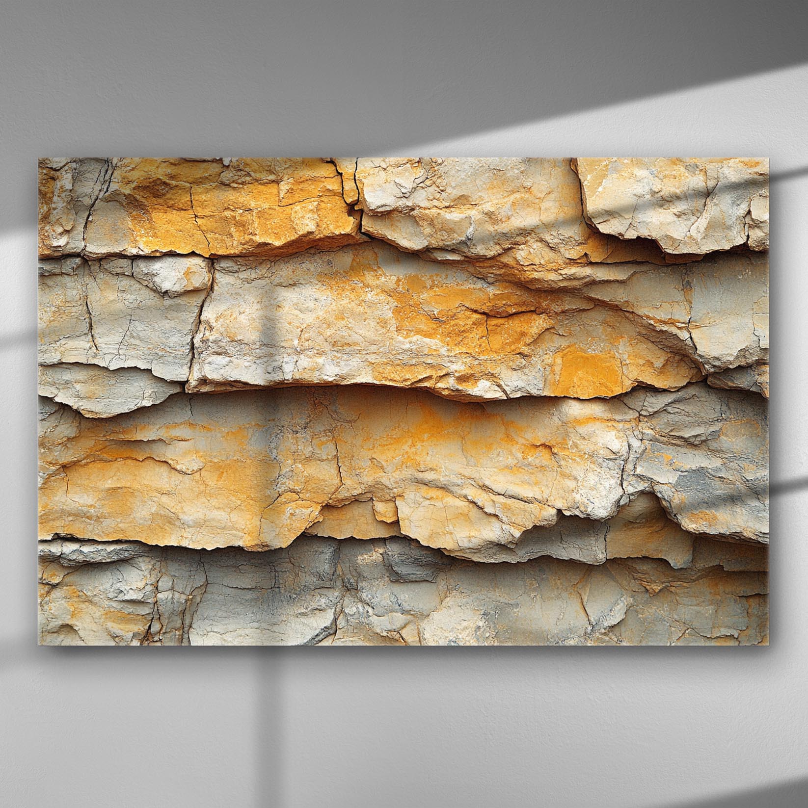 Rock texture with golden and grey hues on canvas print.