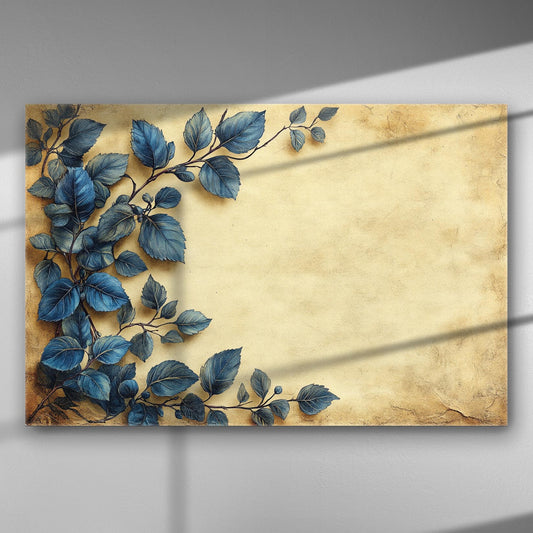 Blue leaves on a cream background canvas print