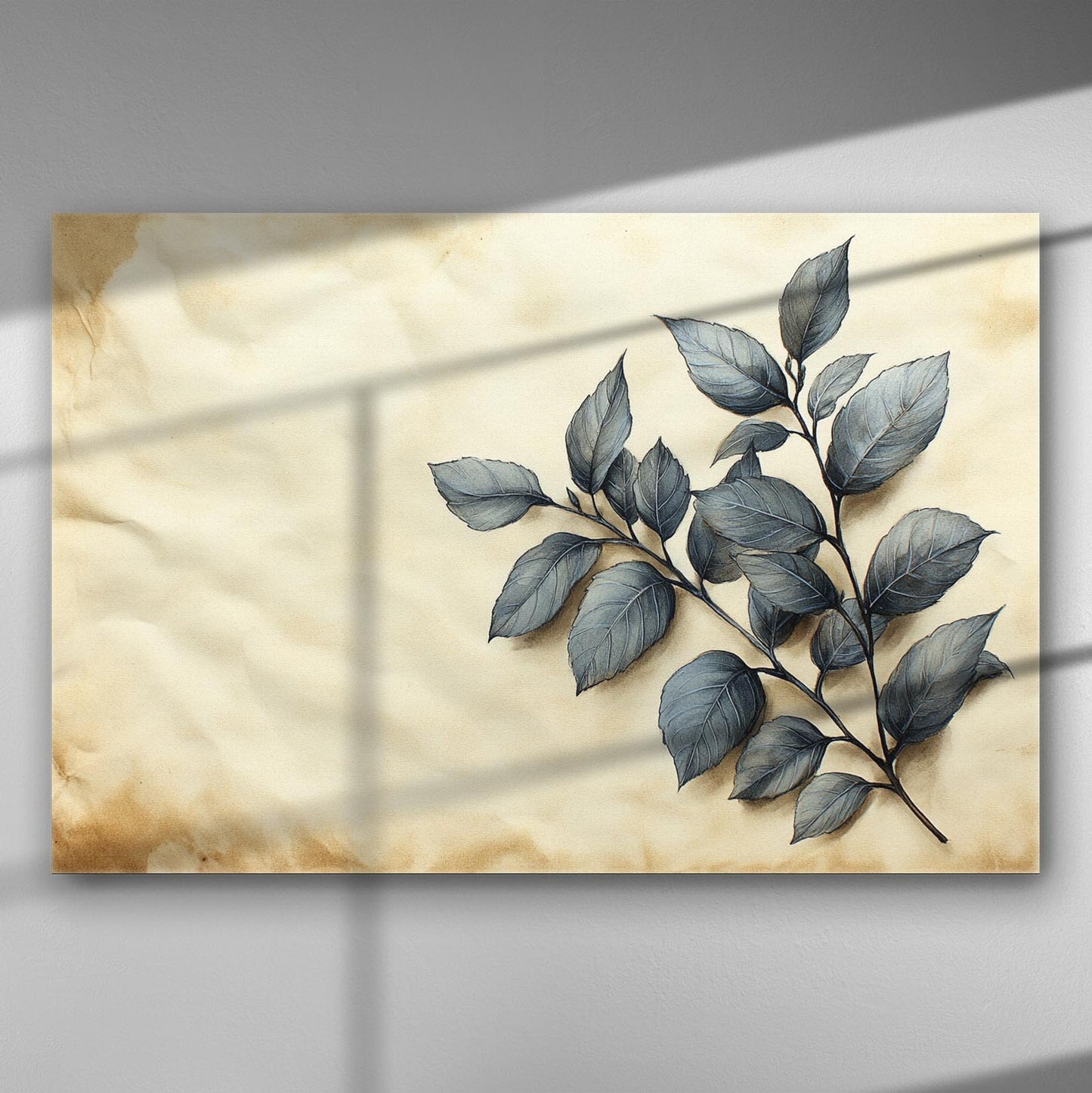 Canvas print with a detailed illustration of a leaf cast in shadow.