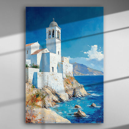 Greek island with white buildings and blue sea canvas art