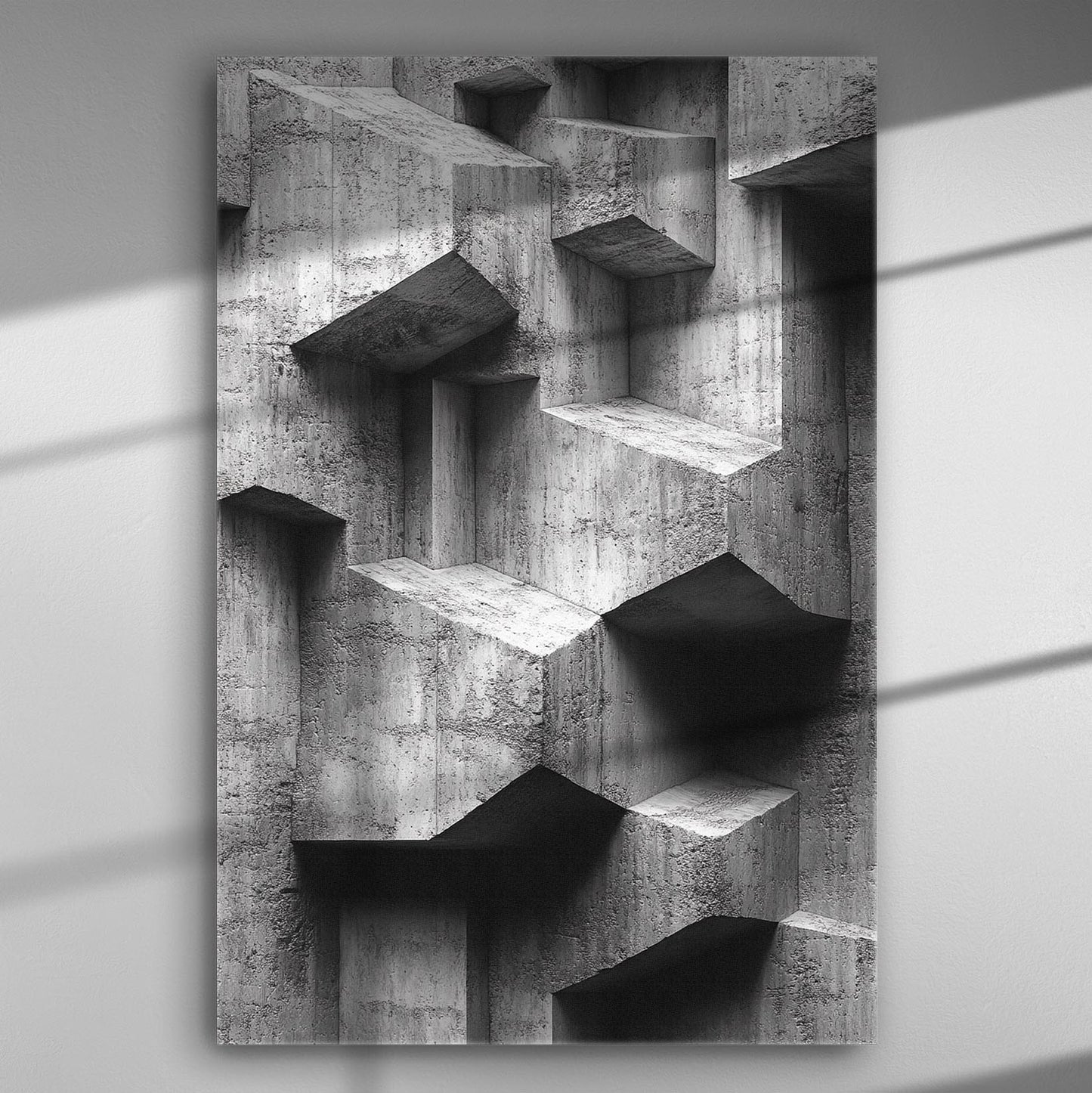 Abstract architectural 3D shapes in black and white canvas print.