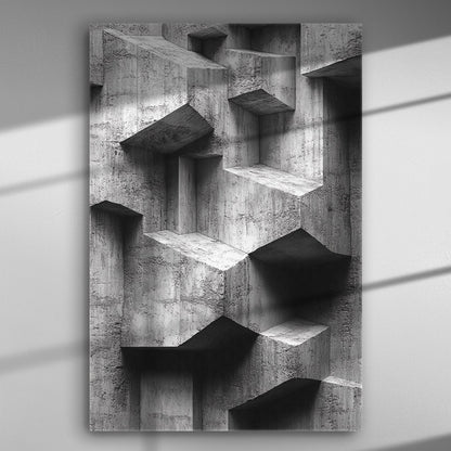 Abstract architectural 3D shapes in black and white canvas print.
