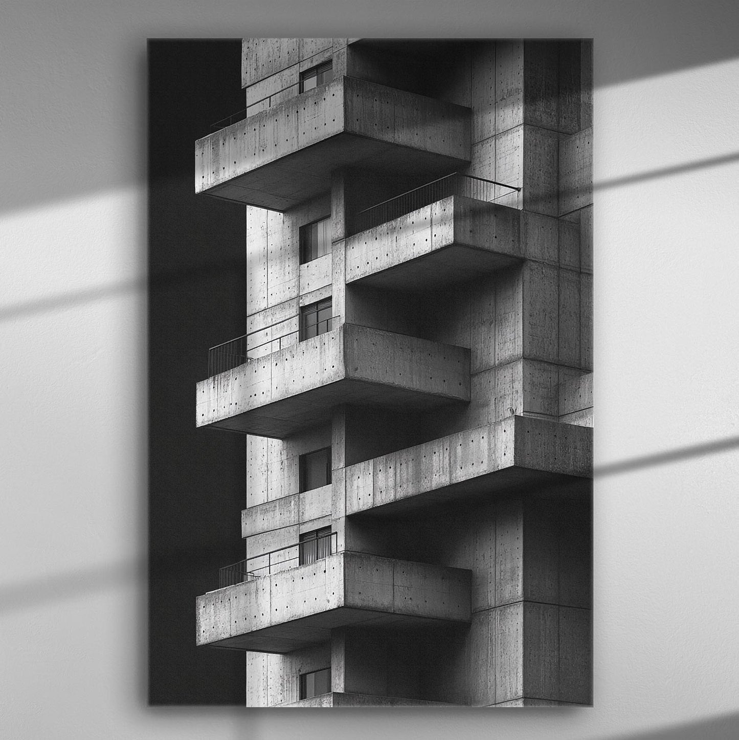 Black and white geometric architectural structure canvas print.