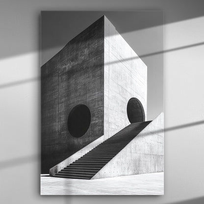Modern architectural design with geometric shapes on canvas print, highlighting minimalism and symmetry.