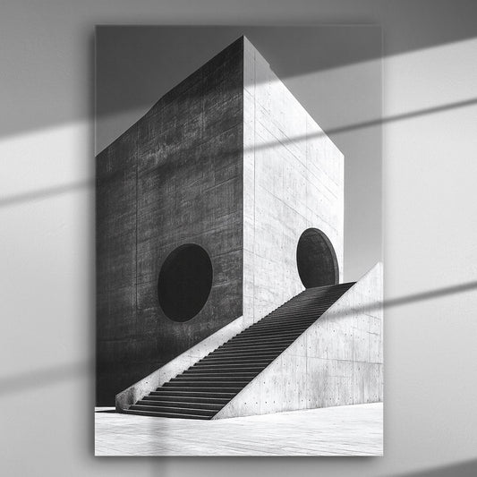 Modern architectural design with geometric shapes on canvas print, highlighting minimalism and symmetry.