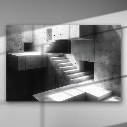 Abstract modern architectural geometric stair design in black and white.