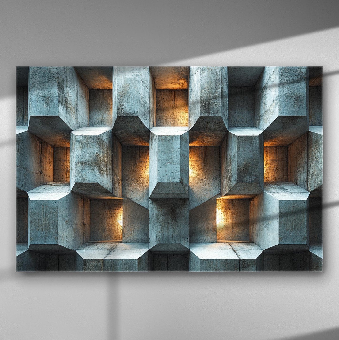 3D architectural industrial pattern canvas print with light and shadow play