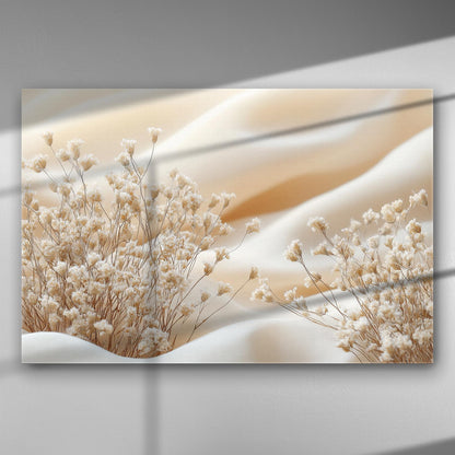 Canvas print featuring gentle desert waves with delicate earthy plants contrasting the soft sand.