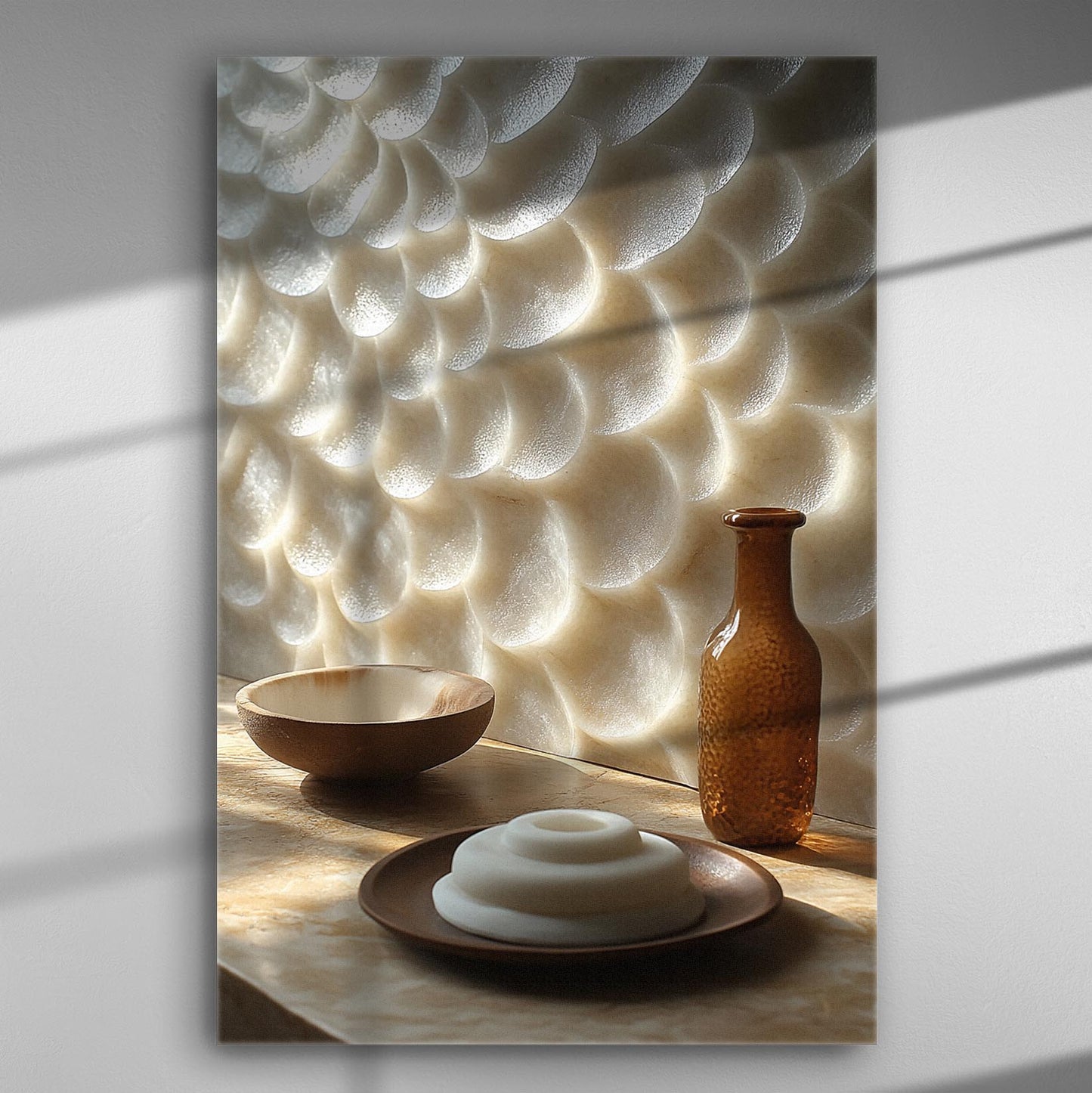 Canvas showing textured light patterns with decorative items in warm tones.