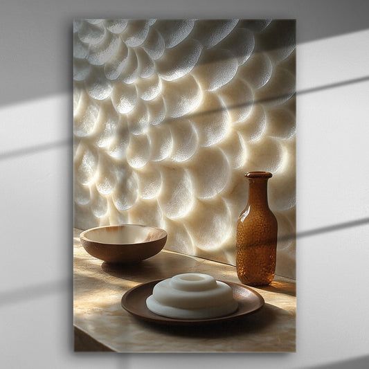 Canvas showing textured light patterns with decorative items in warm tones.