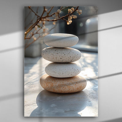 Stacked stones with natural light and shadows canvas print.