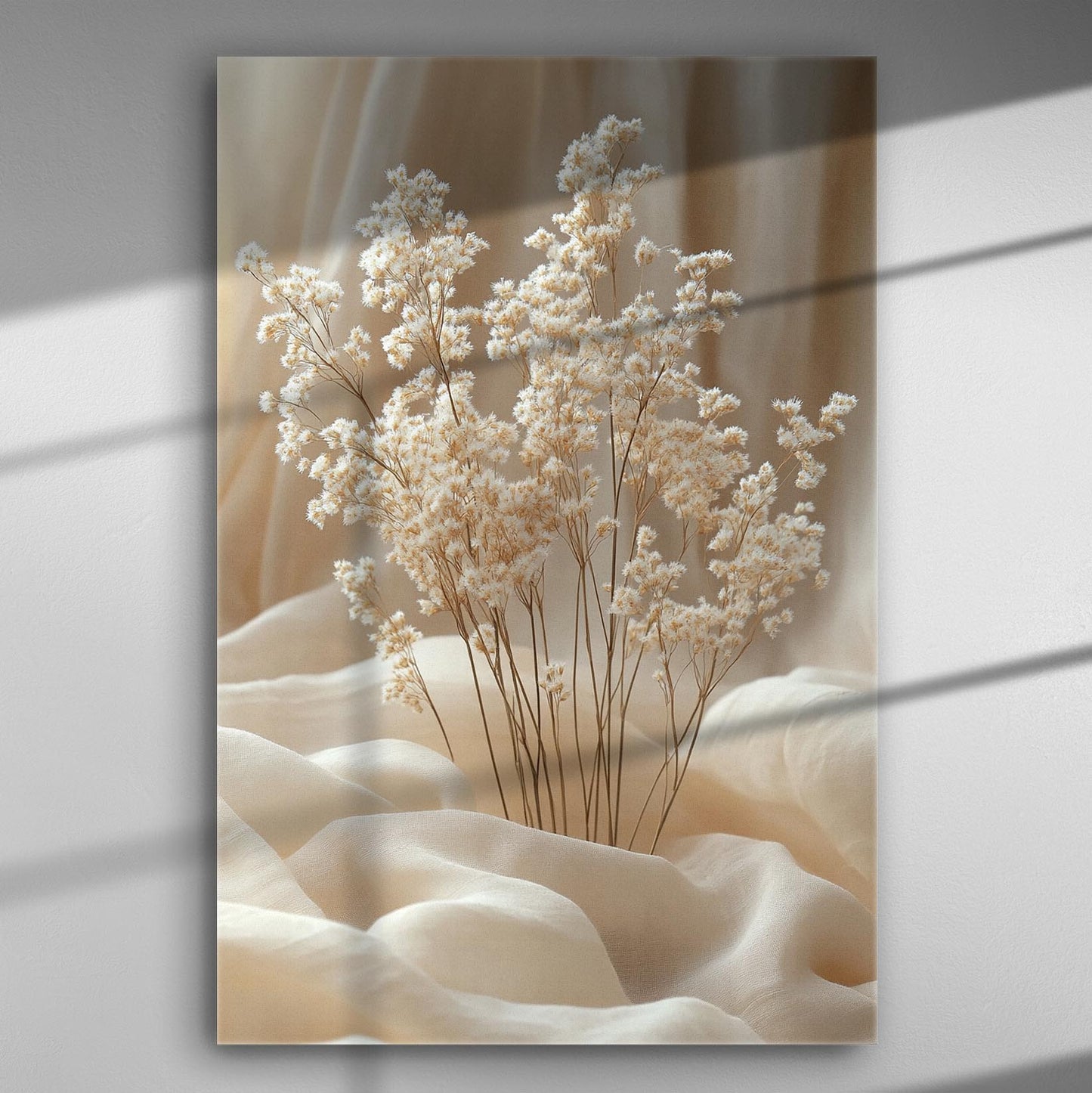 Canvas print of ethereal flowers on a velvety background for serene interior decor.