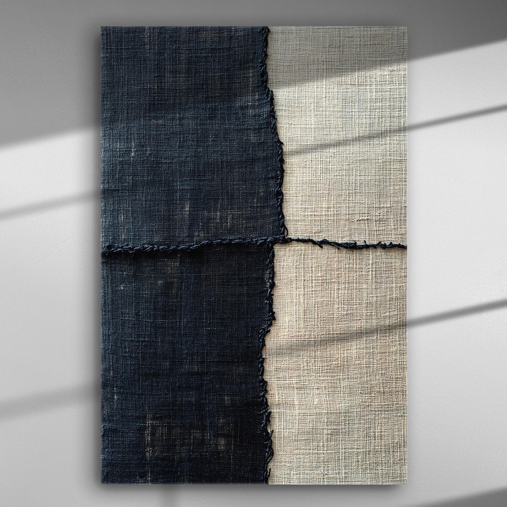 Canvas print featuring a geometric abstract design with dark and light contrasting colors.