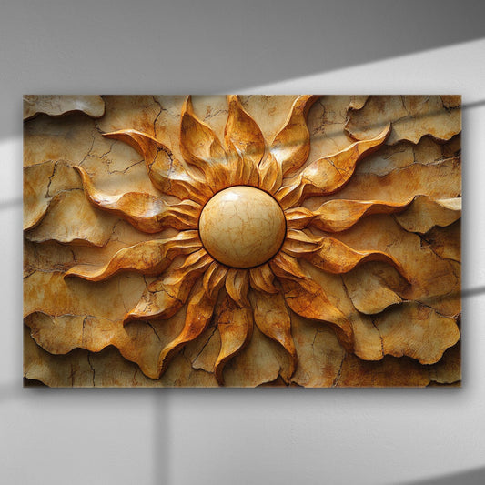 Canvas print depicting a sun with warm golden and brown tones, reminiscent of Mediterranean design.