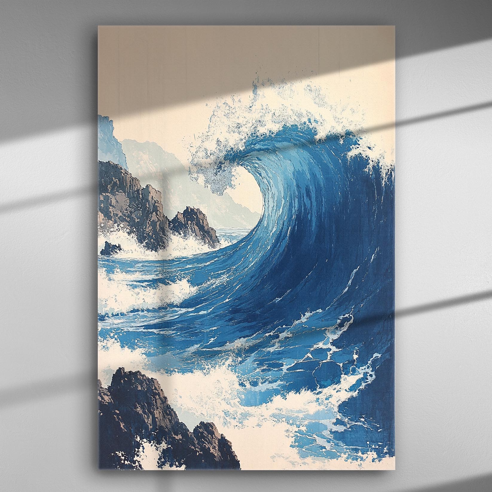 Canvas print of a large wave crashing, showcasing powerful ocean dynamics.