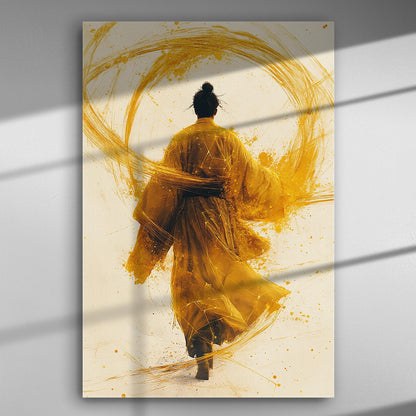 A monk in flowing robes surrounded by orange swirling energy on a canvas print.
