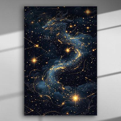 Canvas print of a celestial dragon intertwined with stars and constellations.