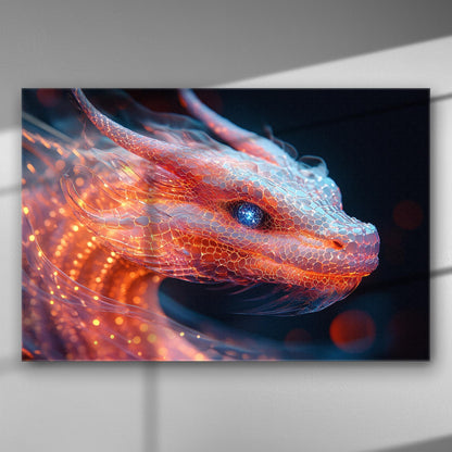 Fantasy dragon with luminous scales on canvas print