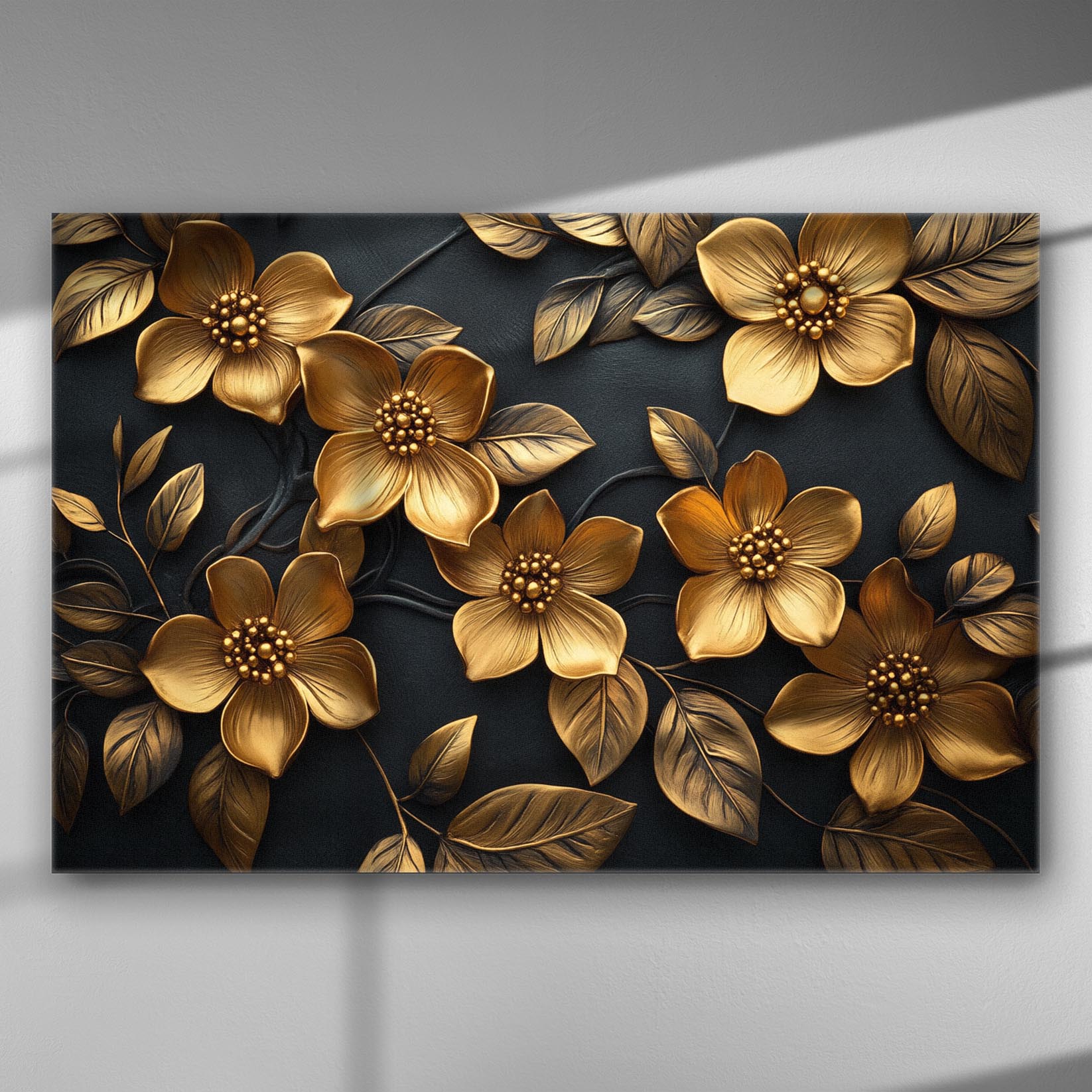 Golden chrysanthemums on a dark background canvas print