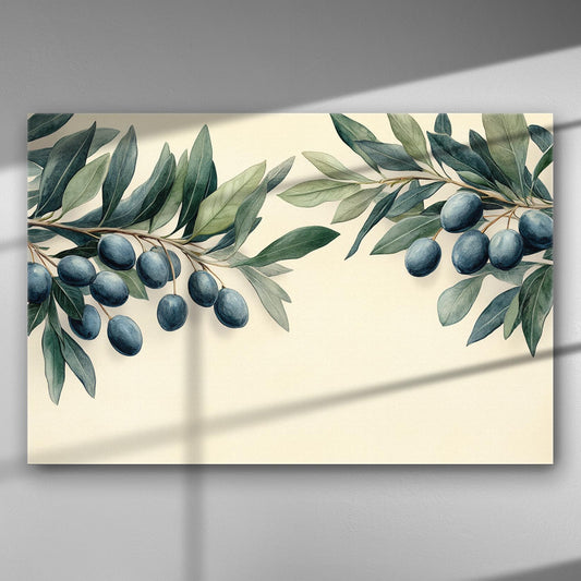 Canvas print featuring olive branches on a neutral background, ideal for adding Mediterranean beauty and tranquility.